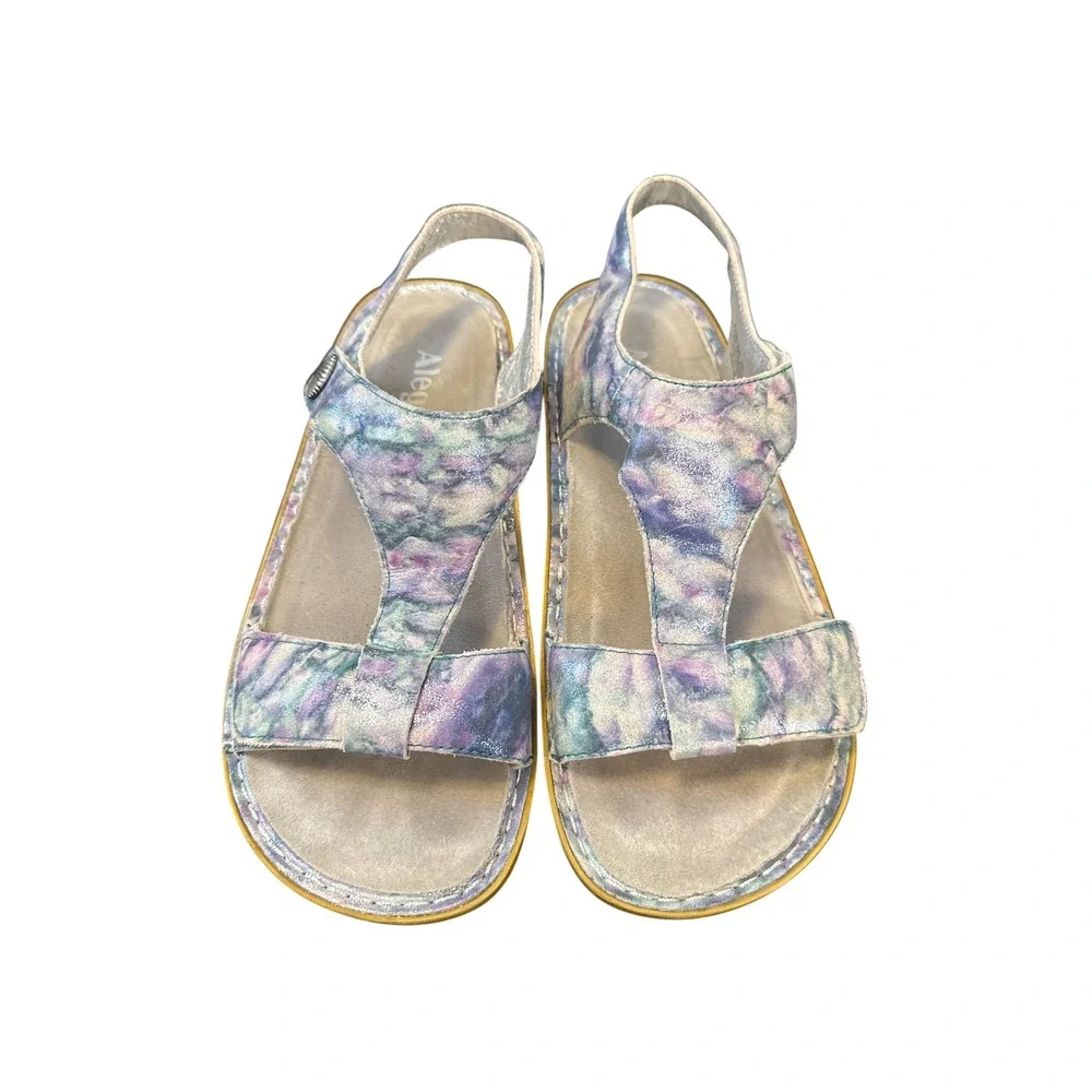 Alegria Kenneth Wedge Sandals Womens 40 Watercolor Blue Purple‎ Metallic Shell